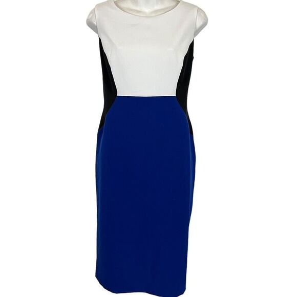 Evan Picone Black Label Womens Blue Cobalt Colorblock Sheath Career Dress sz 12 - Picture 1 of 16
